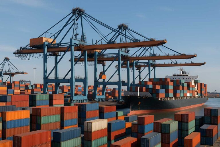 Ilustración de un puerto de contenedores - Aquí, la verdad